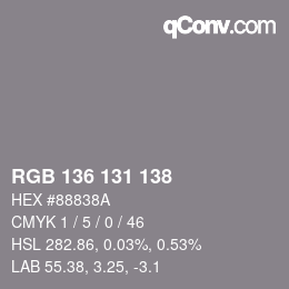 Color code: RGB 136 131 138 | qconv.com