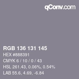 Color code: RGB 136 131 145 | qconv.com