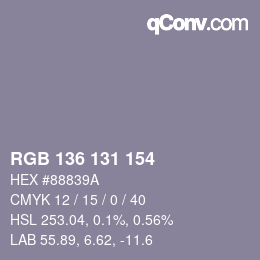 Color code: RGB 136 131 154 | qconv.com
