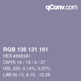 Color code: RGB 136 131 161 | qconv.com