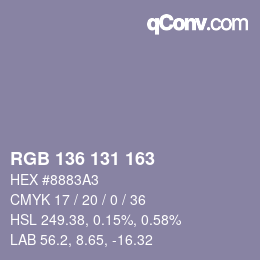 Color code: RGB 136 131 163 | qconv.com