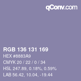 Color code: RGB 136 131 169 | qconv.com