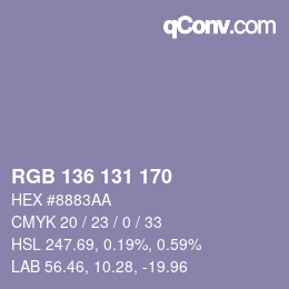 Color code: RGB 136 131 170 | qconv.com