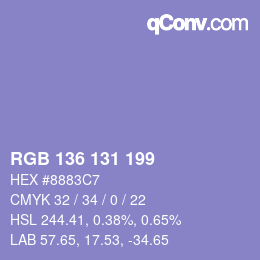 Color code: RGB 136 131 199 | qconv.com