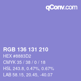 カラーコード: RGB 136 131 210 | qconv.com