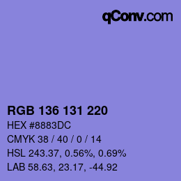 Color code: RGB 136 131 220 | qconv.com