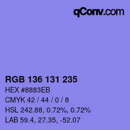 Color code: RGB 136 131 235 | qconv.com