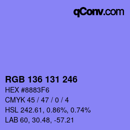 Color code: RGB 136 131 246 | qconv.com