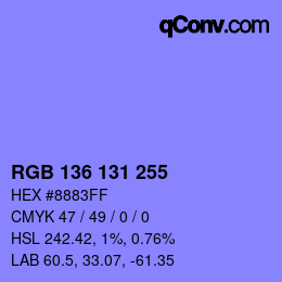 Color code: RGB 136 131 255 | qconv.com