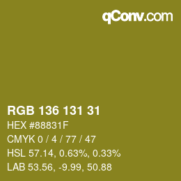 Color code: RGB 136 131 31 | qconv.com