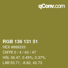 Color code: RGB 136 131 51 | qconv.com