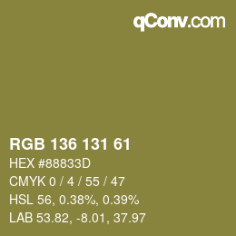 Código de color: RGB 136 131 61 | qconv.com