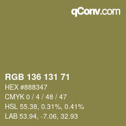 Color code: RGB 136 131 71 | qconv.com