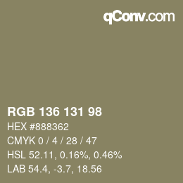 Color code: RGB 136 131 98 | qconv.com