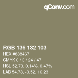 Color code: RGB 136 132 103 | qconv.com
