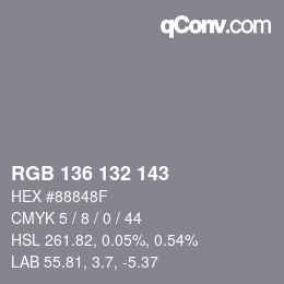 Color code: RGB 136 132 143 | qconv.com