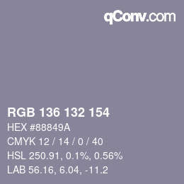 Color code: RGB 136 132 154 | qconv.com