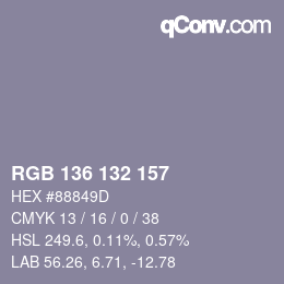Color code: RGB 136 132 157 | qconv.com