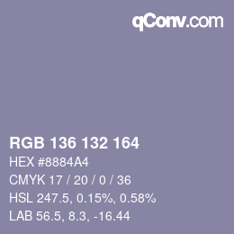 Color code: RGB 136 132 164 | qconv.com