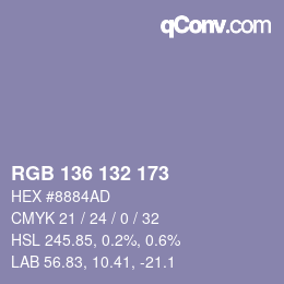 Color code: RGB 136 132 173 | qconv.com