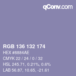 Color code: RGB 136 132 174 | qconv.com
