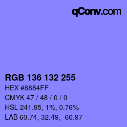 Color code: RGB 136 132 255 | qconv.com