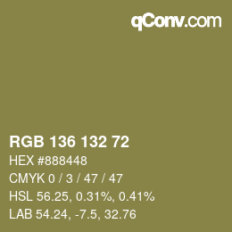 Color code: RGB 136 132 72 | qconv.com