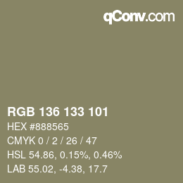 Color code: RGB 136 133 101 | qconv.com