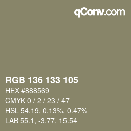 Color code: RGB 136 133 105 | qconv.com