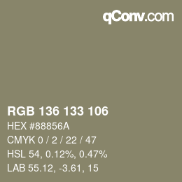 Color code: RGB 136 133 106 | qconv.com