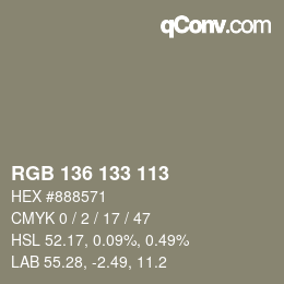 Color code: RGB 136 133 113 | qconv.com