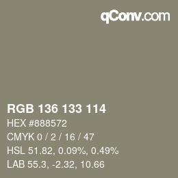 Color code: RGB 136 133 114 | qconv.com