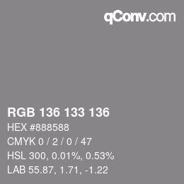 Color code: RGB 136 133 136 | qconv.com