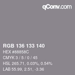 Color code: RGB 136 133 140 | qconv.com