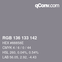 Color code: RGB 136 133 142 | qconv.com