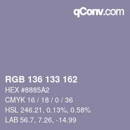 Color code: RGB 136 133 162 | qconv.com