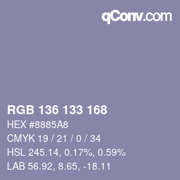 Color code: RGB 136 133 168 | qconv.com