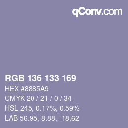 Color code: RGB 136 133 169 | qconv.com