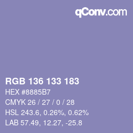 Color code: RGB 136 133 183 | qconv.com