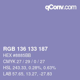 Color code: RGB 136 133 187 | qconv.com