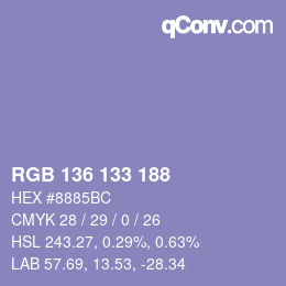 Color code: RGB 136 133 188 | qconv.com