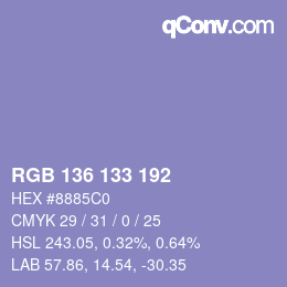 Color code: RGB 136 133 192 | qconv.com