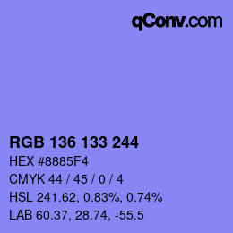 Color code: RGB 136 133 244 | qconv.com