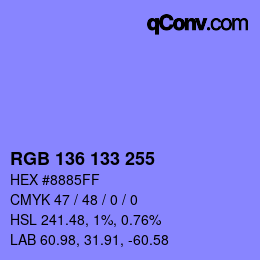 Color code: RGB 136 133 255 | qconv.com