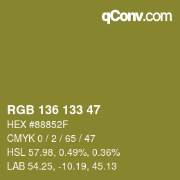 Color code: RGB 136 133 47 | qconv.com