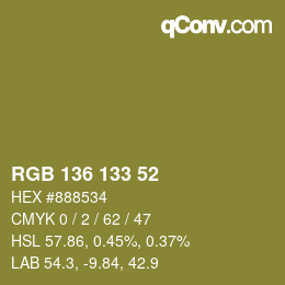Color code: RGB 136 133 52 | qconv.com