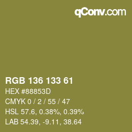 Color code: RGB 136 133 61 | qconv.com