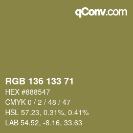 Color code: RGB 136 133 71 | qconv.com