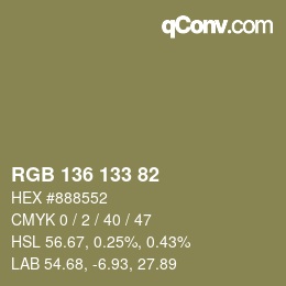 Color code: RGB 136 133 82 | qconv.com