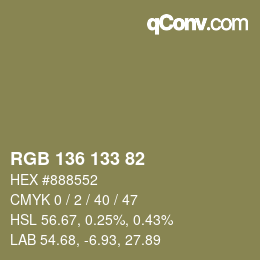 Color code: RGB 136 133 82 | qconv.com